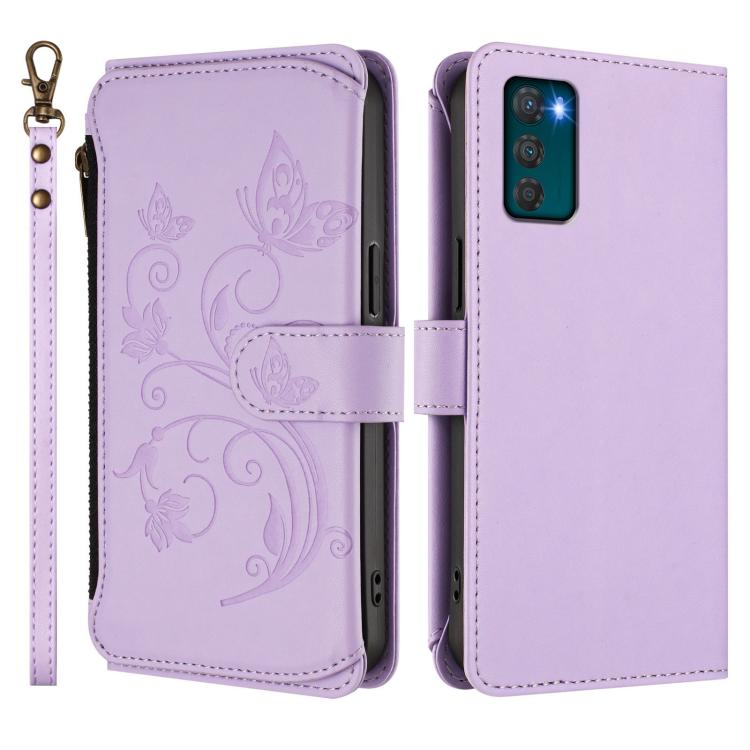For Motorola Moto G42 4G Butterfly Love Flower Multi-card Zipper Wallet Leather Phone Case