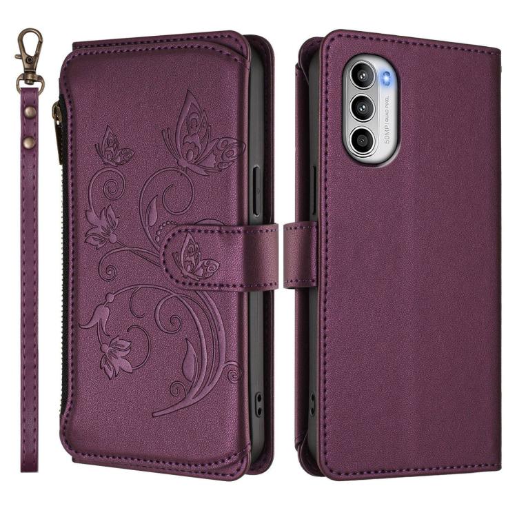 For Motorola Moto G52 4G / G82 5G Butterfly Love Flower Multi-card Zipper Wallet Leather Phone Case