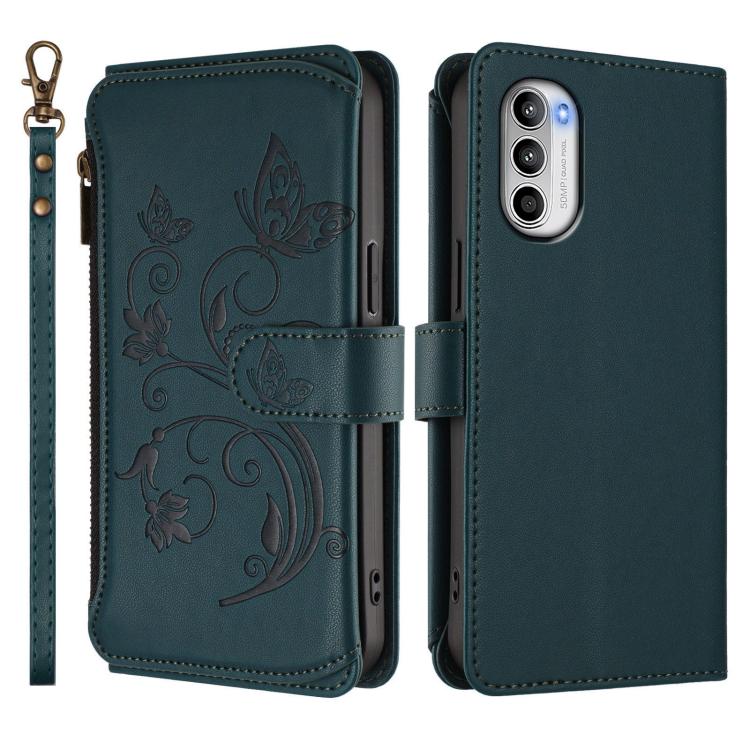 For Motorola Moto G52 4G / G82 5G Butterfly Love Flower Multi-card Zipper Wallet Leather Phone Case