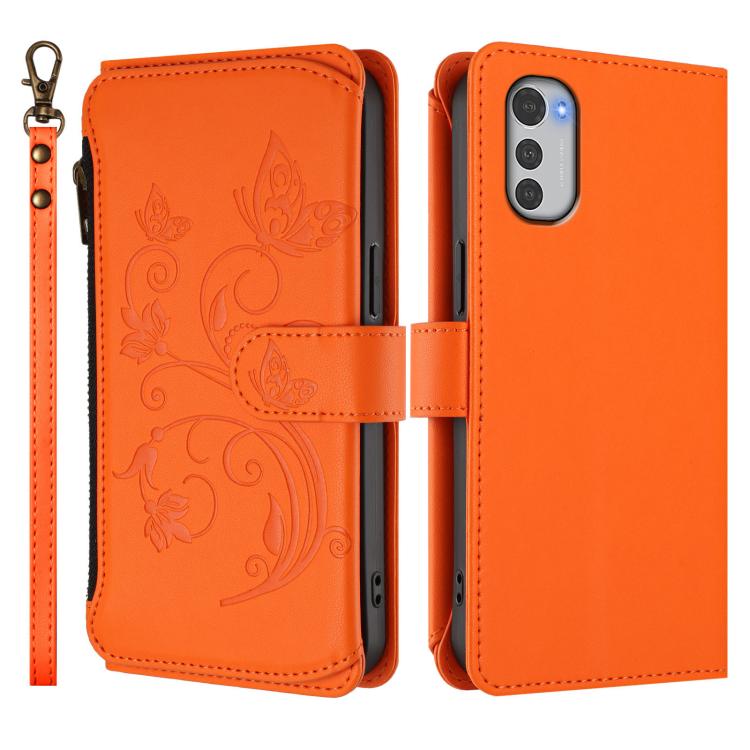 For Motorola Moto E32 4G Global Butterfly Love Flower Multi-card Zipper Wallet Leather Phone Case