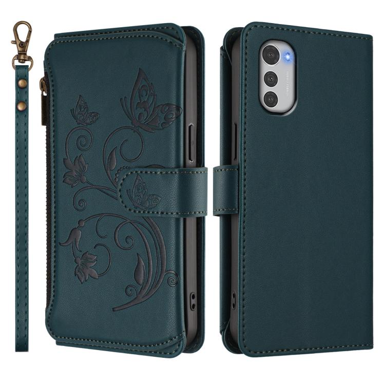 For Motorola Moto E32 4G Global Butterfly Love Flower Multi-card Zipper Wallet Leather Phone Case