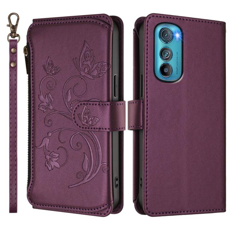 For Motorola Edge 30 Butterfly Love Flower Multi-card Zipper Wallet Leather Phone Case