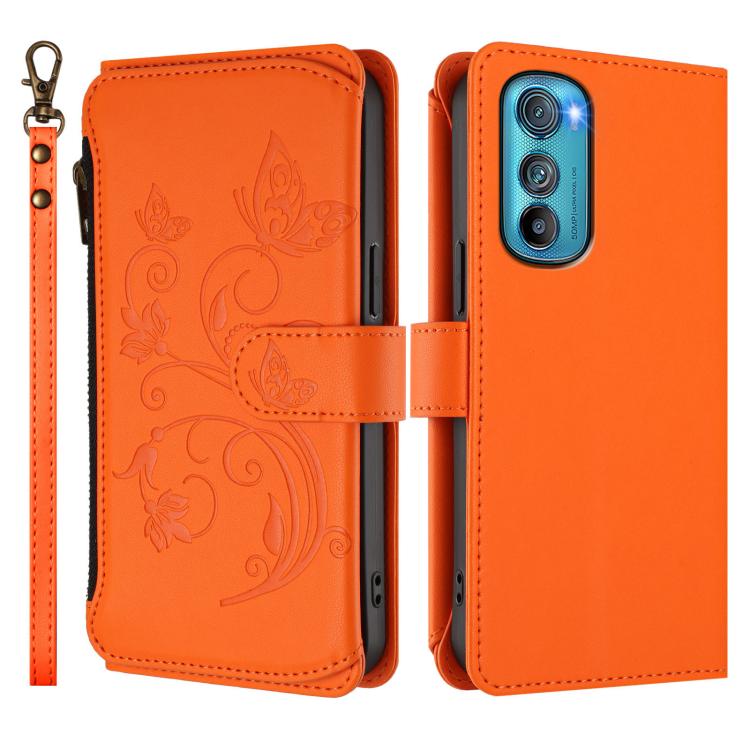 For Motorola Edge 30 Butterfly Love Flower Multi-card Zipper Wallet Leather Phone Case