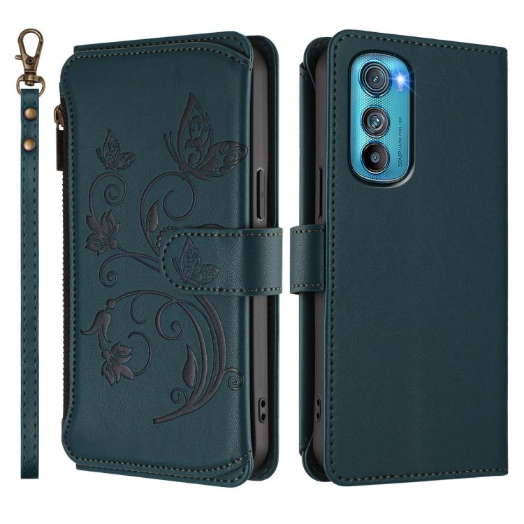 For Motorola Edge 30 Butterfly Love Flower Multi-card Zipper Wallet Leather Phone Case