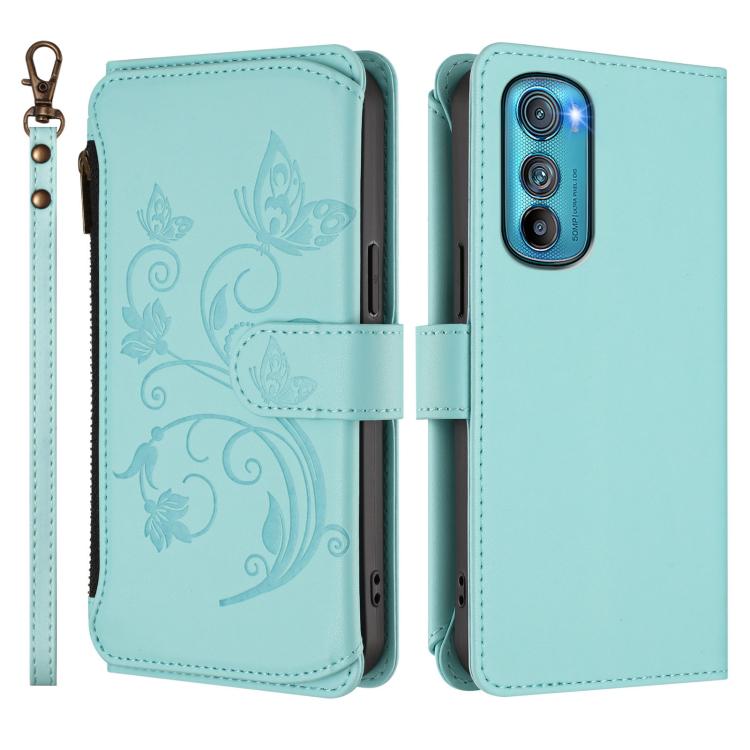 For Motorola Edge 30 Butterfly Love Flower Multi-card Zipper Wallet Leather Phone Case