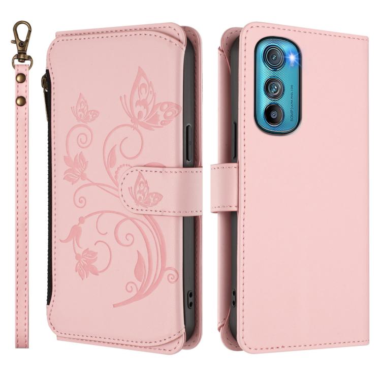 For Motorola Edge 30 Butterfly Love Flower Multi-card Zipper Wallet Leather Phone Case
