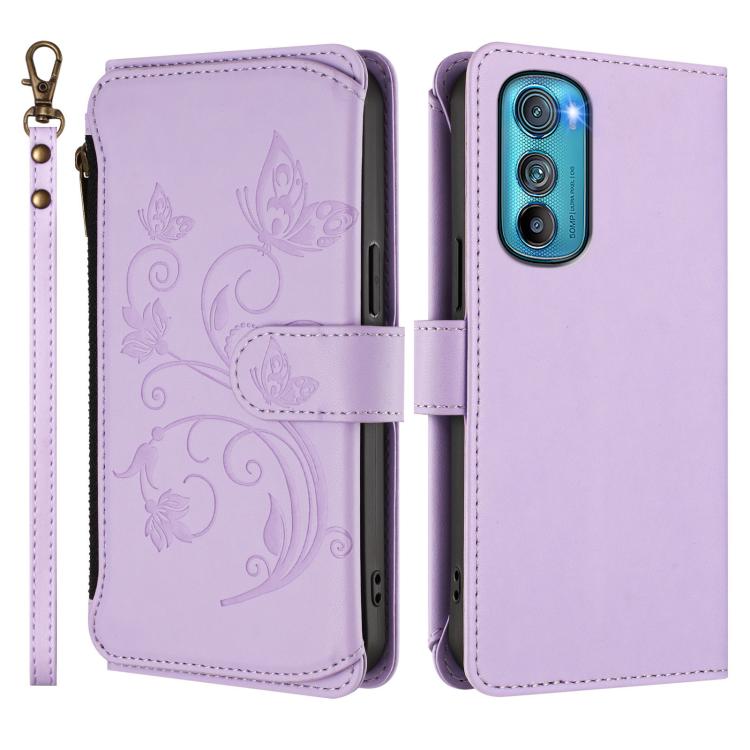 For Motorola Edge 30 Butterfly Love Flower Multi-card Zipper Wallet Leather Phone Case