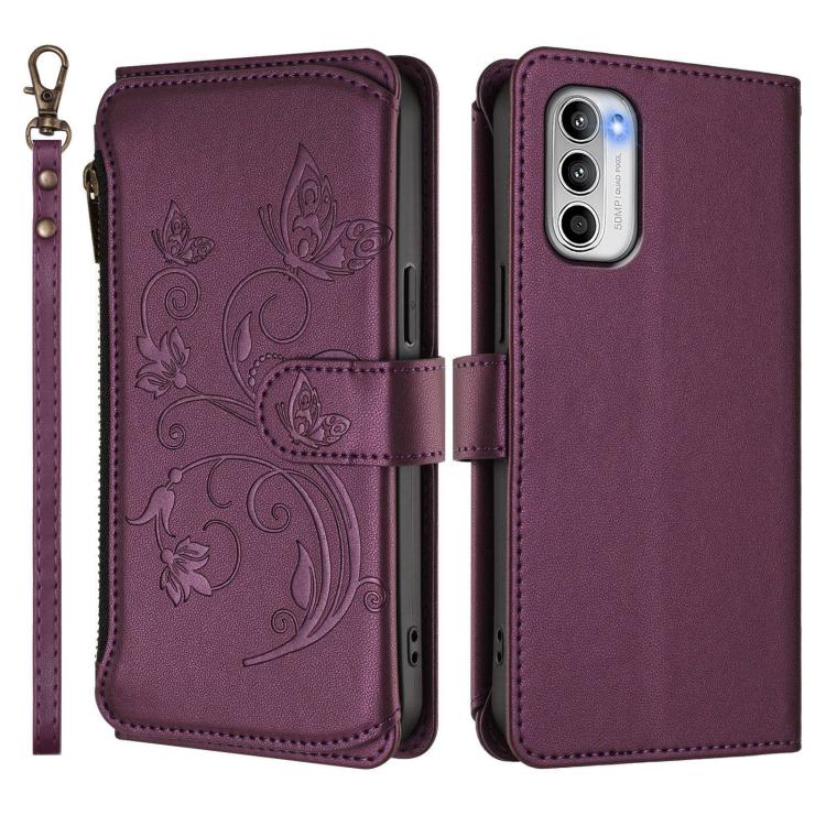 For Motorola Moto G 5G 2022 Butterfly Love Flower Multi-card Zipper Wallet Leather Phone Case