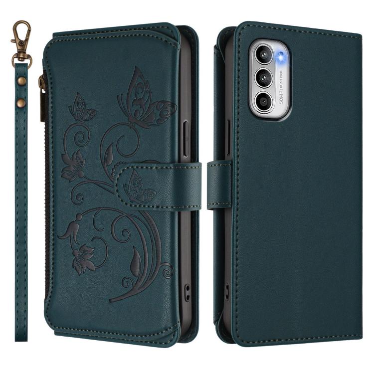 For Motorola Moto G 5G 2022 Butterfly Love Flower Multi-card Zipper Wallet Leather Phone Case
