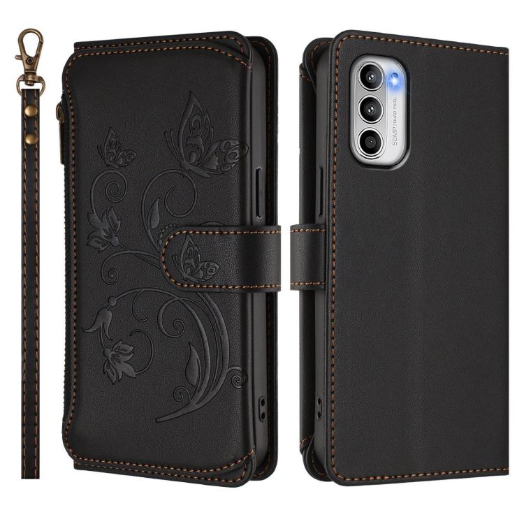 For Motorola Moto G 5G 2022 Butterfly Love Flower Multi-card Zipper Wallet Leather Phone Case