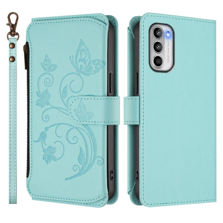 For Motorola Moto G 5G 2022 Butterfly Love Flower Multi-card Zipper Wallet Leather Phone Case