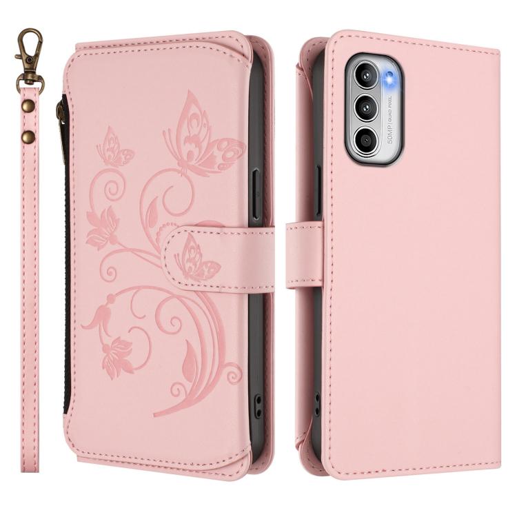 For Motorola Moto G 5G 2022 Butterfly Love Flower Multi-card Zipper Wallet Leather Phone Case