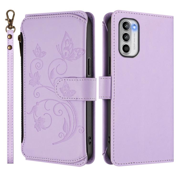 For Motorola Moto G 5G 2022 Butterfly Love Flower Multi-card Zipper Wallet Leather Phone Case