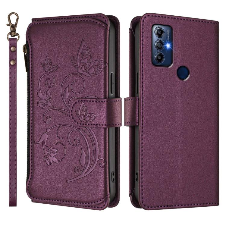 For Motorola Moto G Play 2022 Butterfly Love Flower Multi-card Zipper Wallet Leather Phone Case