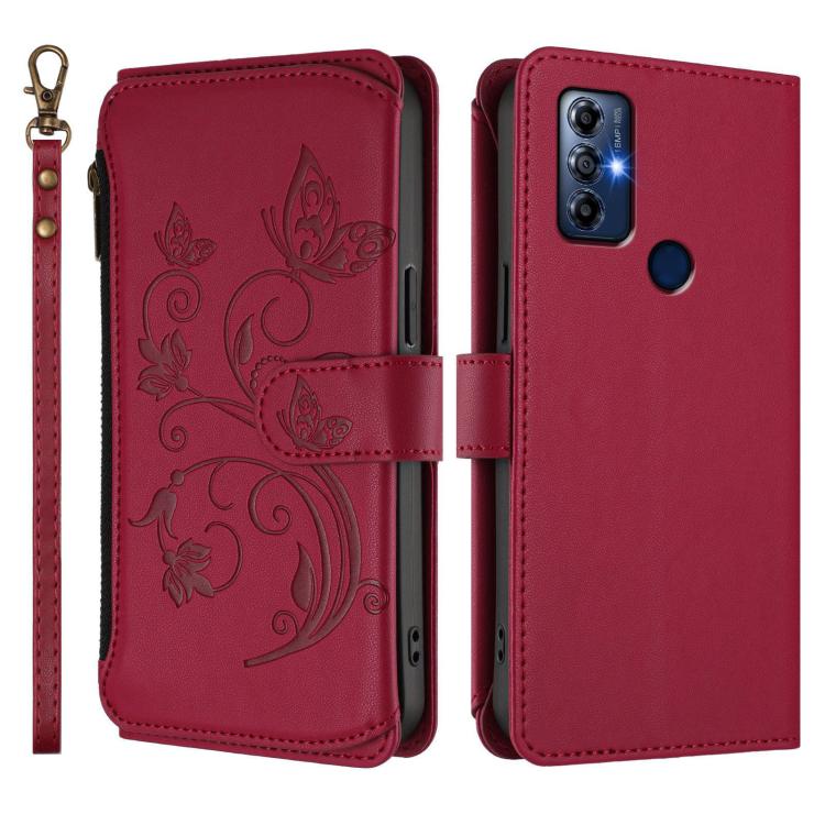 For Motorola Moto G Play 2022 Butterfly Love Flower Multi-card Zipper Wallet Leather Phone Case