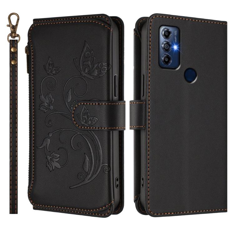 For Motorola Moto G Play 2022 Butterfly Love Flower Multi-card Zipper Wallet Leather Phone Case