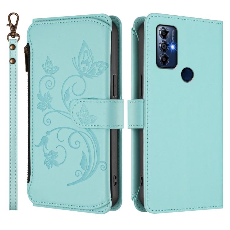 For Motorola Moto G Play 2022 Butterfly Love Flower Multi-card Zipper Wallet Leather Phone Case