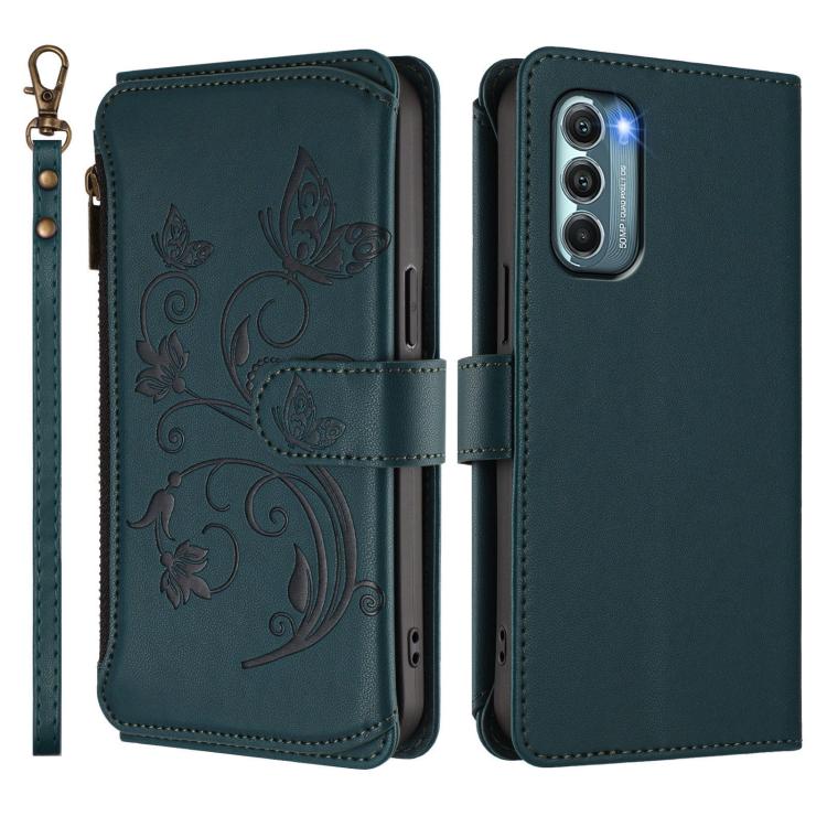 For Motorola Moto G Stylus 2022 5G Butterfly Love Flower Multi-card Zipper Wallet Leather Phone Case