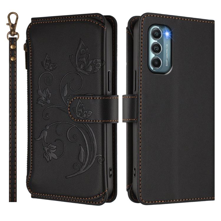 For Motorola Moto G Stylus 2022 5G Butterfly Love Flower Multi-card Zipper Wallet Leather Phone Case
