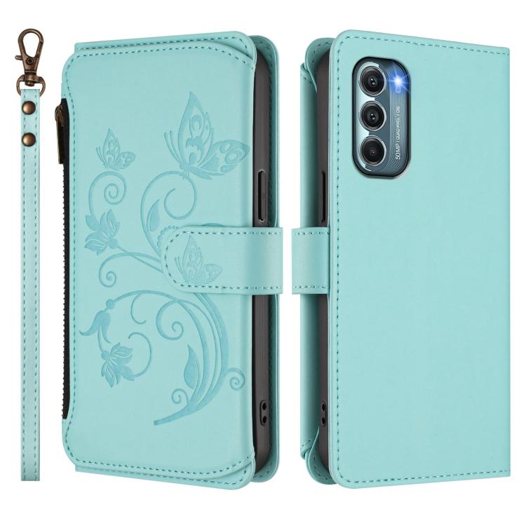 For Motorola Moto G Stylus 2022 5G Butterfly Love Flower Multi-card Zipper Wallet Leather Phone Case