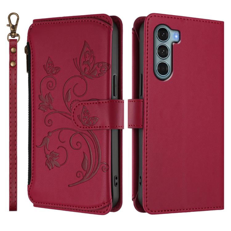 For Motorola Moto G200 5G Butterfly Love Flower Multi-card Zipper Wallet Leather Phone Case