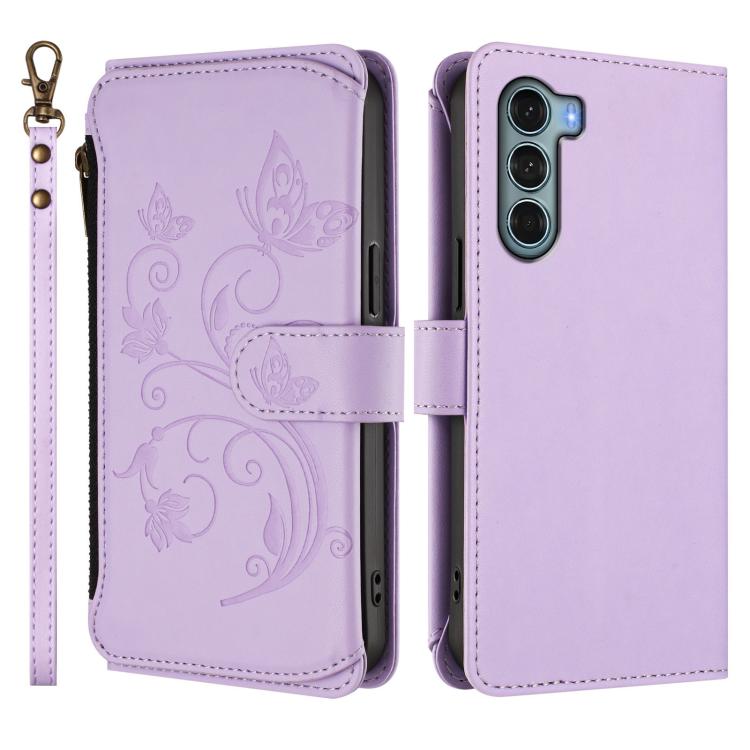 For Motorola Moto G200 5G Butterfly Love Flower Multi-card Zipper Wallet Leather Phone Case