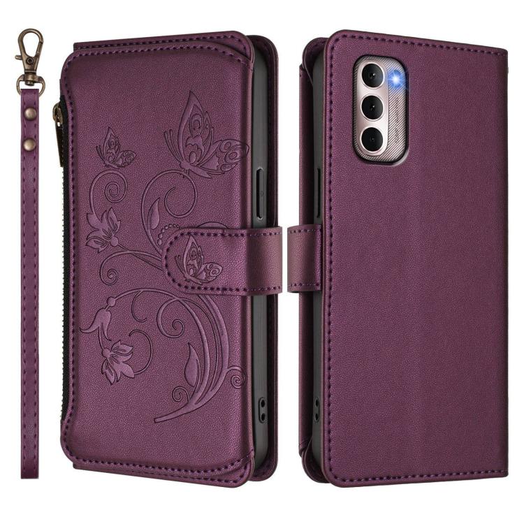 For Motorola Moto G Stylus 2022 4G Butterfly Love Flower Multi-card Zipper Wallet Leather Phone Case