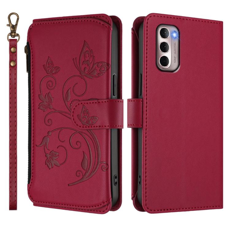 For Motorola Moto G Stylus 2022 4G Butterfly Love Flower Multi-card Zipper Wallet Leather Phone Case
