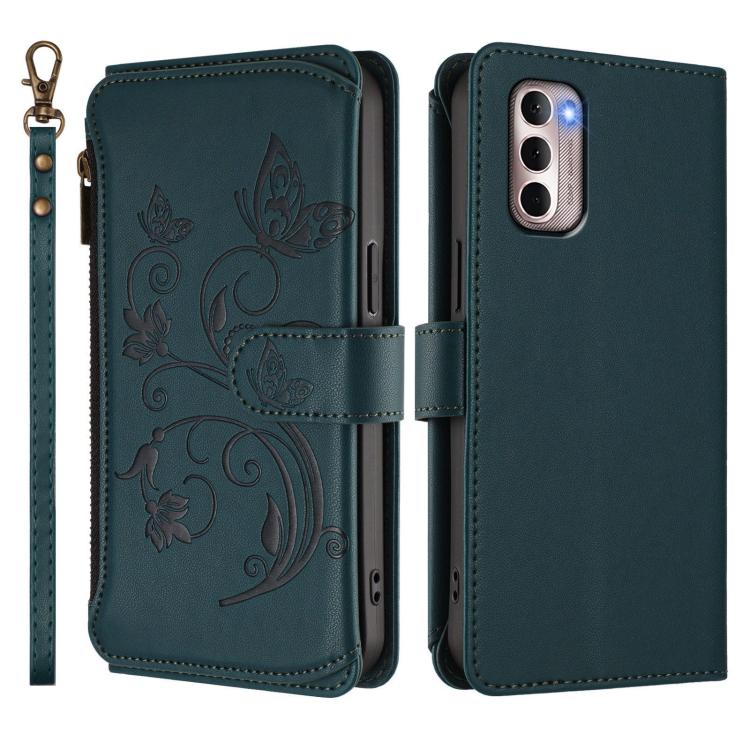 For Motorola Moto G Stylus 2022 4G Butterfly Love Flower Multi-card Zipper Wallet Leather Phone Case