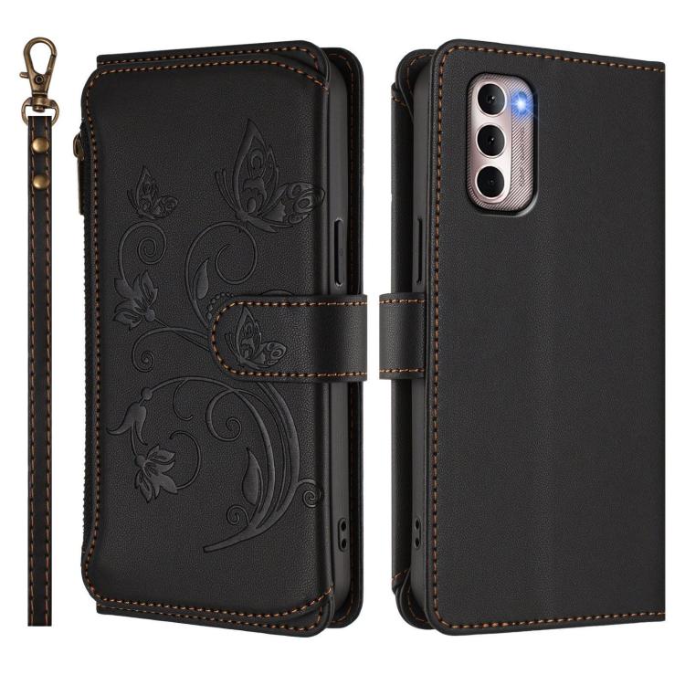 For Motorola Moto G Stylus 2022 4G Butterfly Love Flower Multi-card Zipper Wallet Leather Phone Case