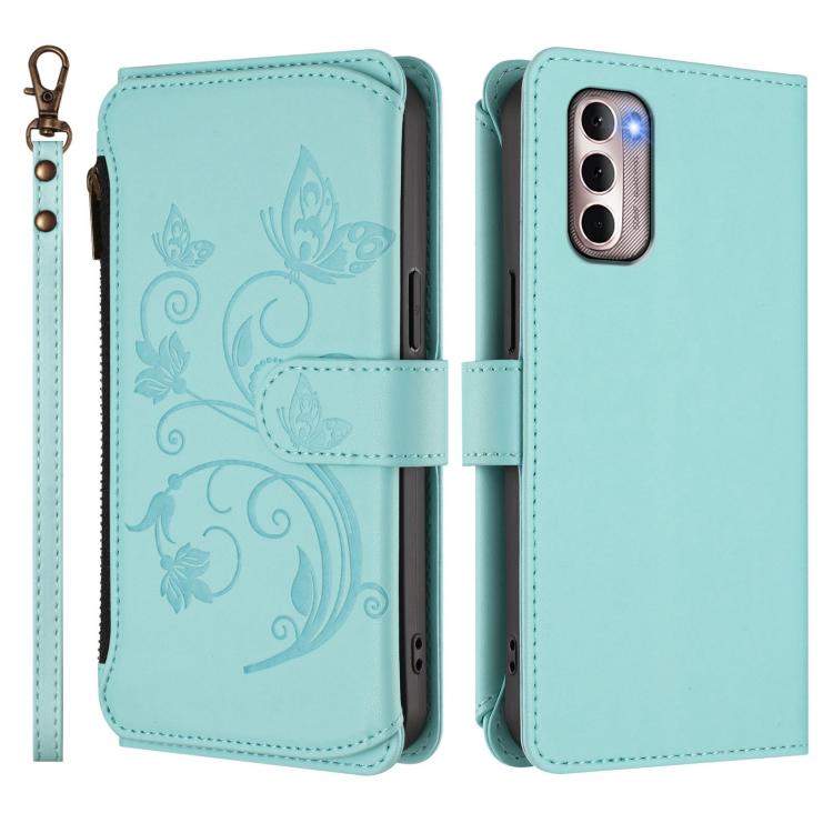 For Motorola Moto G Stylus 2022 4G Butterfly Love Flower Multi-card Zipper Wallet Leather Phone Case