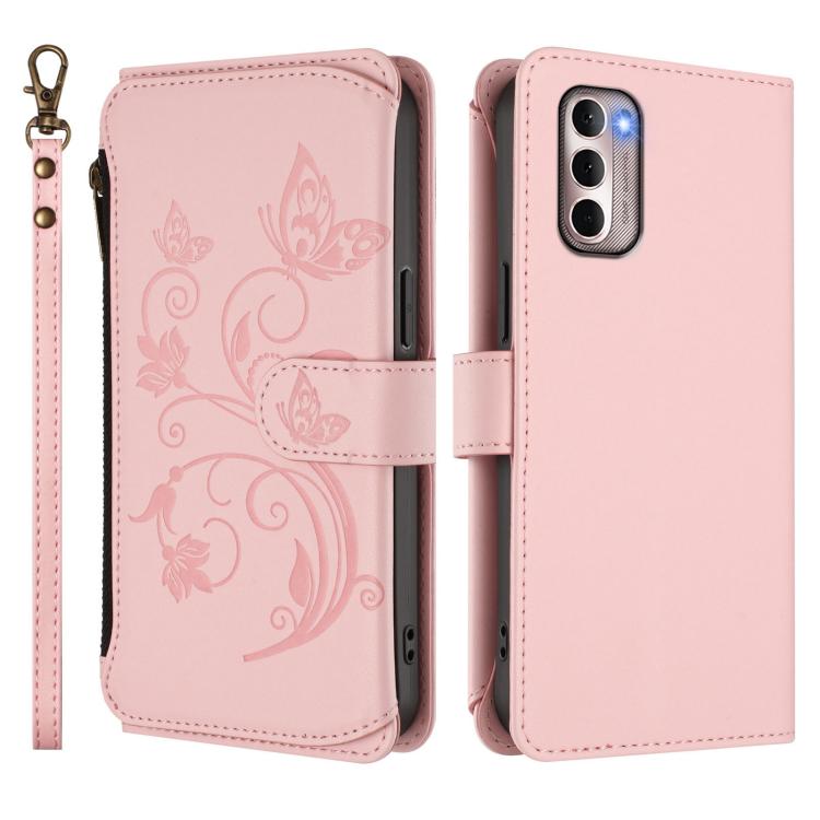 For Motorola Moto G Stylus 2022 4G Butterfly Love Flower Multi-card Zipper Wallet Leather Phone Case