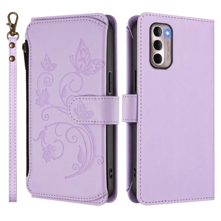 For Motorola Moto G Stylus 2022 4G Butterfly Love Flower Multi-card Zipper Wallet Leather Phone Case