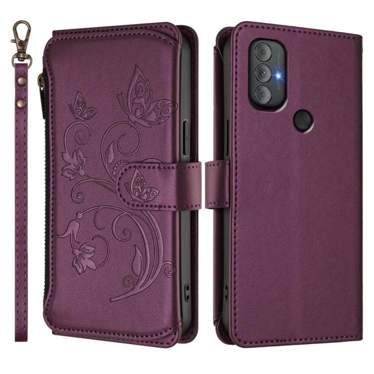 For Motorola Moto G Power 2022 Butterfly Love Flower Multi-card Zipper Wallet Leather Phone Case