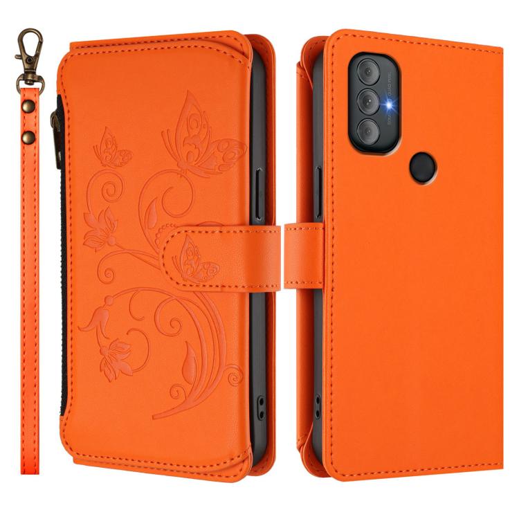 For Motorola Moto G Power 2022 Butterfly Love Flower Multi-card Zipper Wallet Leather Phone Case