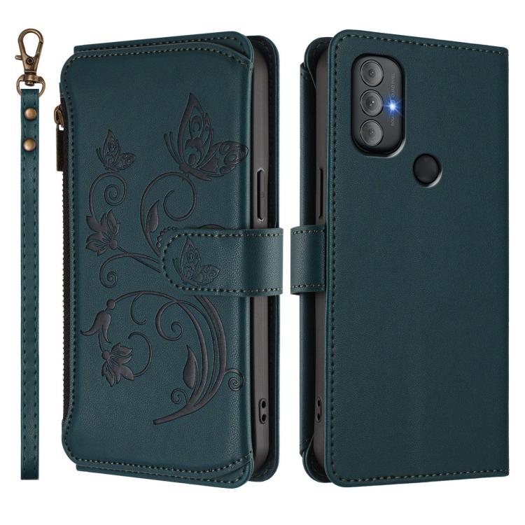 For Motorola Moto G Power 2022 Butterfly Love Flower Multi-card Zipper Wallet Leather Phone Case