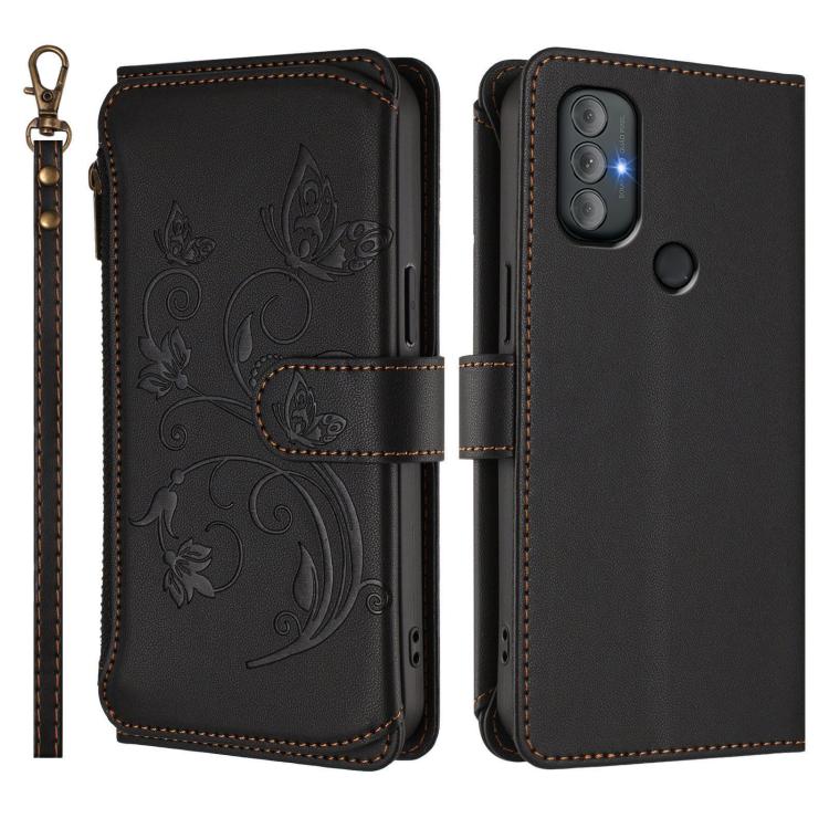 For Motorola Moto G Power 2022 Butterfly Love Flower Multi-card Zipper Wallet Leather Phone Case
