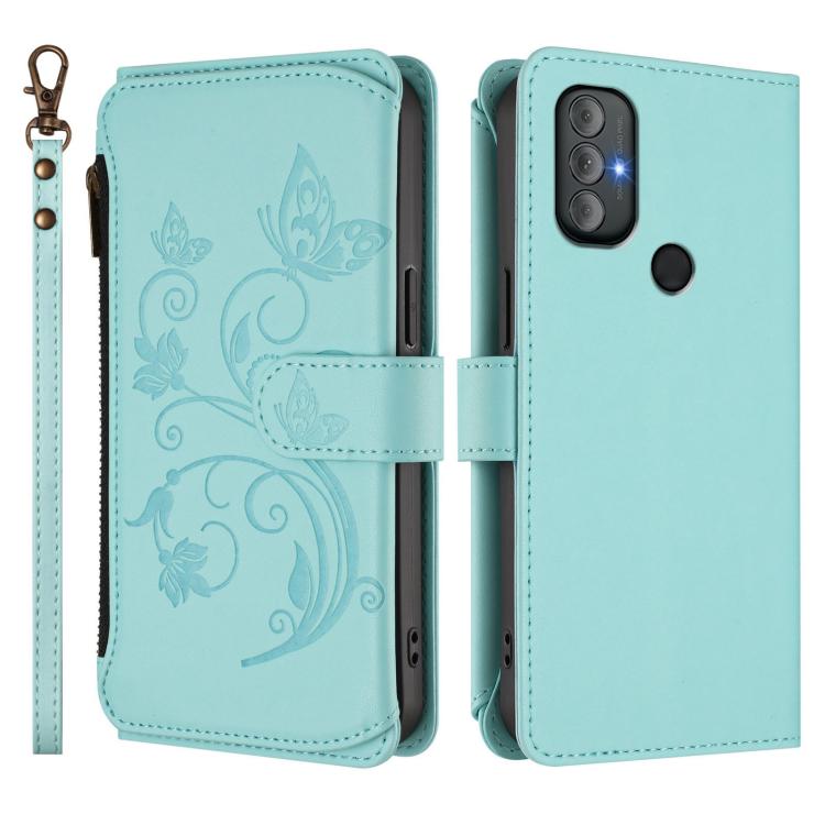 For Motorola Moto G Power 2022 Butterfly Love Flower Multi-card Zipper Wallet Leather Phone Case