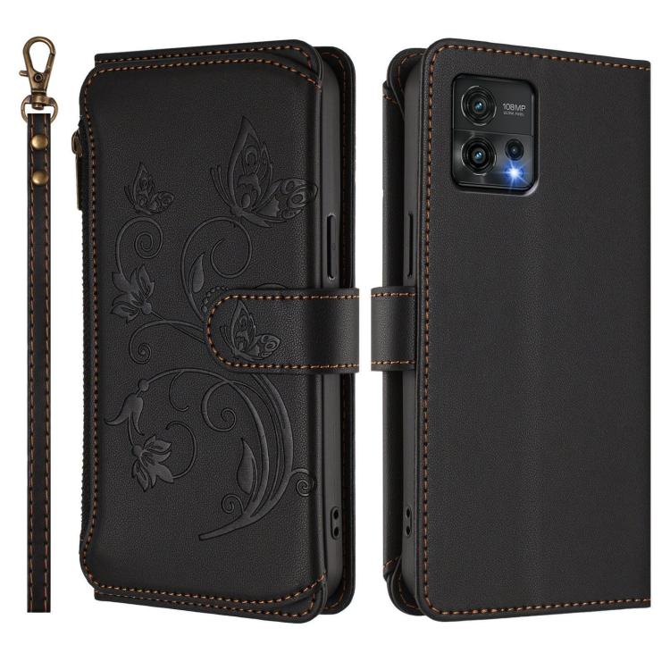 For Motorola Moto G72 Butterfly Love Flower Multi-card Zipper Wallet Leather Phone Case