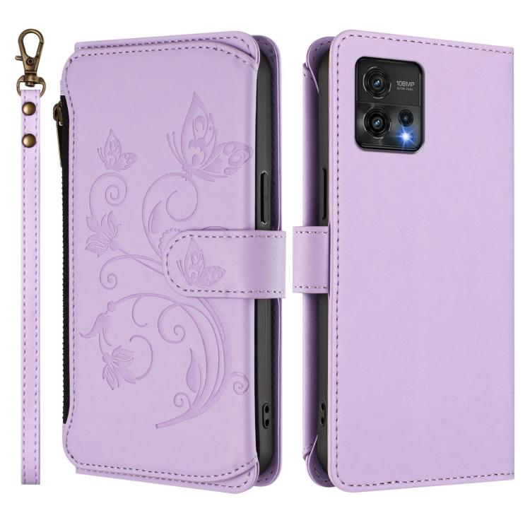 For Motorola Moto G72 Butterfly Love Flower Multi-card Zipper Wallet Leather Phone Case