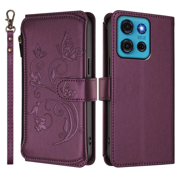 For Motorola Moto G75 5G Butterfly Love Flower Multi-card Zipper Wallet Leather Phone Case