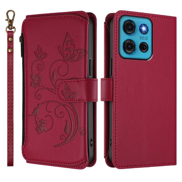 For Motorola Moto G75 5G Butterfly Love Flower Multi-card Zipper Wallet Leather Phone Case