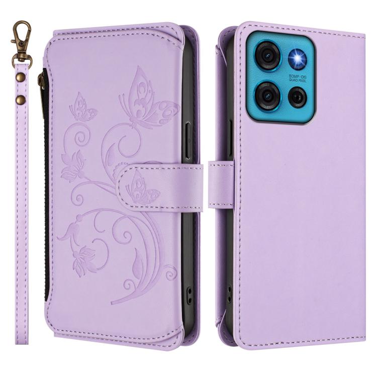 For Motorola Moto G75 5G Butterfly Love Flower Multi-card Zipper Wallet Leather Phone Case