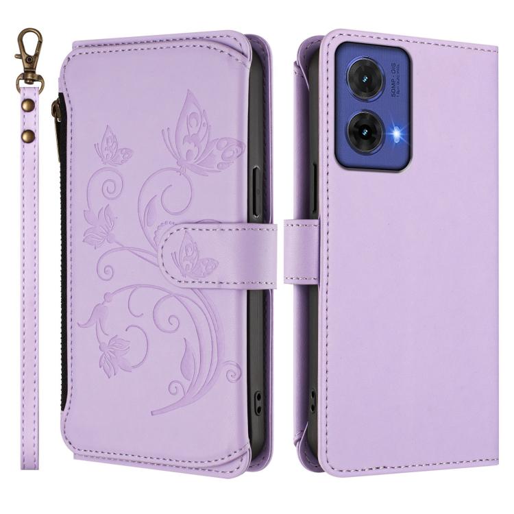 For Motorola Moto G85 5G Butterfly Love Flower Multi-card Zipper Wallet Leather Phone Case
