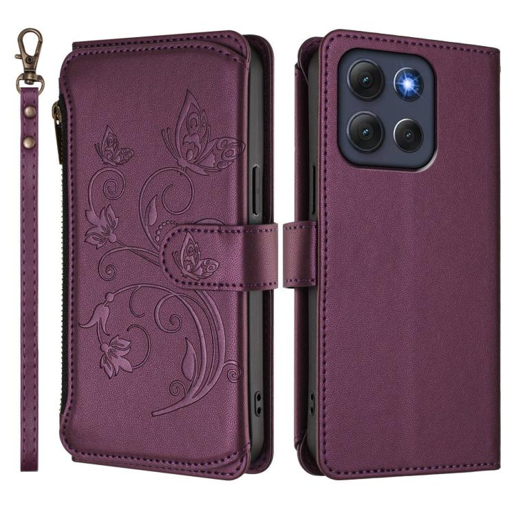 For Motorola Moto G86 Power Butterfly Love Flower Multi-card Zipper Wallet Leather Phone Case