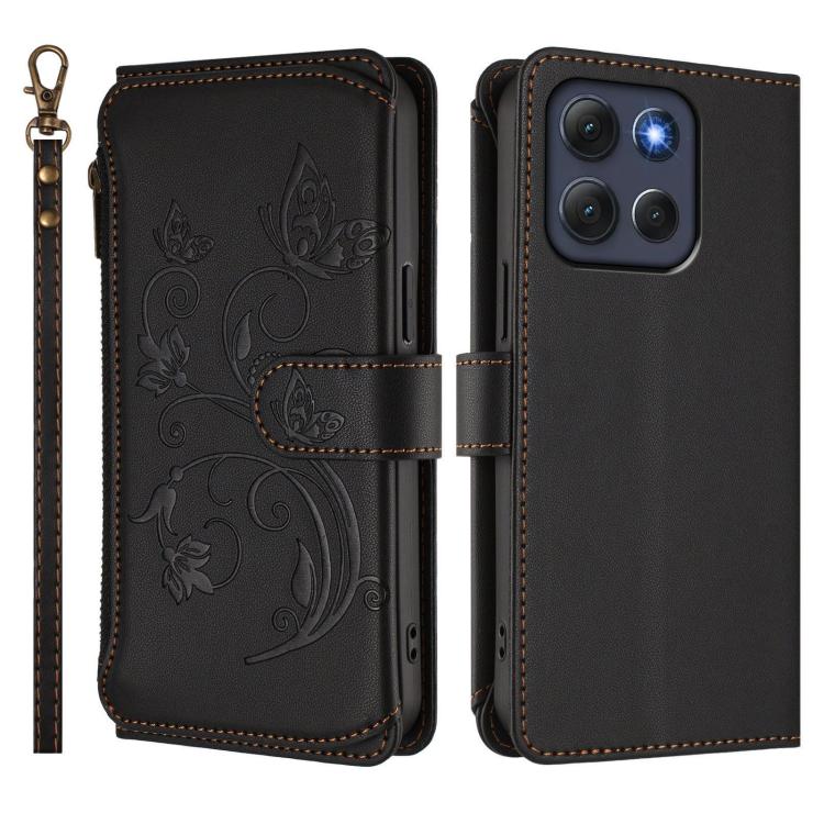 For Motorola Moto G86 Power Butterfly Love Flower Multi-card Zipper Wallet Leather Phone Case