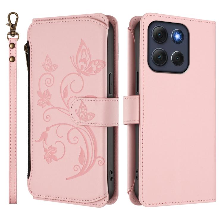 For Motorola Moto G86 Power Butterfly Love Flower Multi-card Zipper Wallet Leather Phone Case