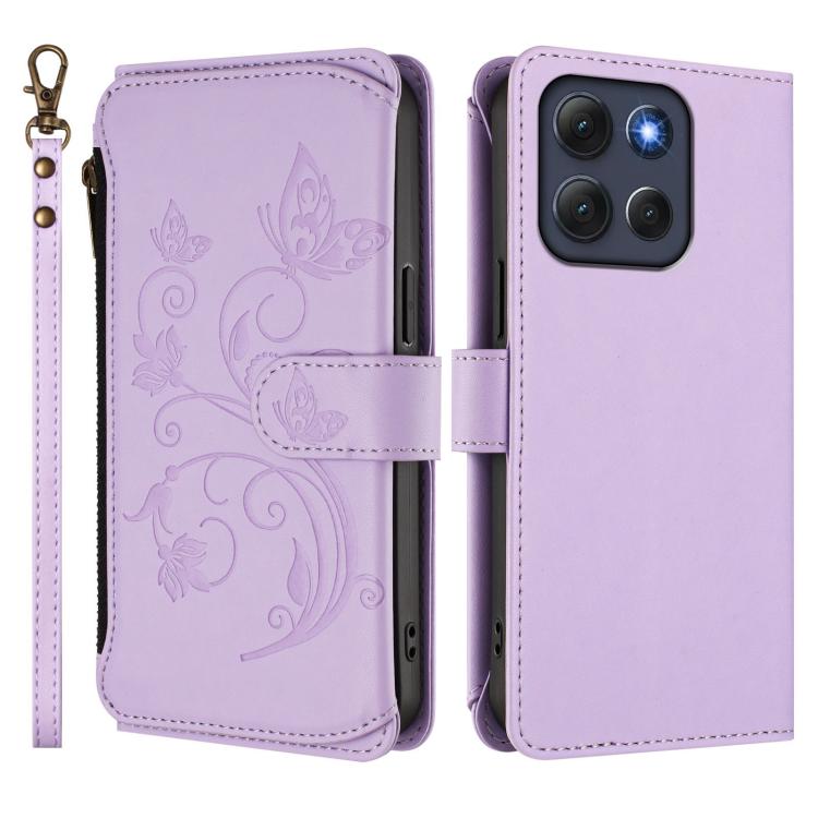 For Motorola Moto G86 Power Butterfly Love Flower Multi-card Zipper Wallet Leather Phone Case
