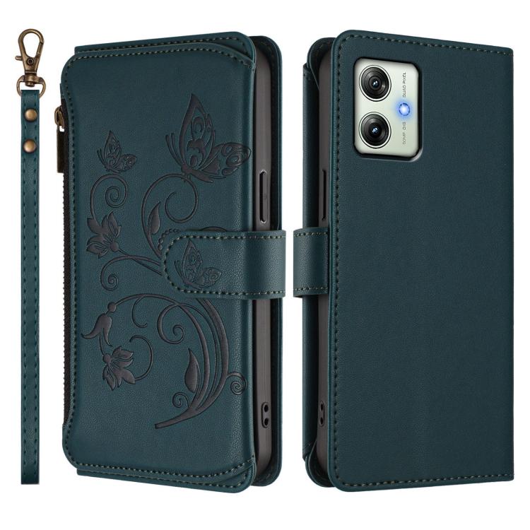 For Motorola Moto G54 5G / G64 India Butterfly Love Flower Multi-card Zipper Wallet Leather Phone Case
