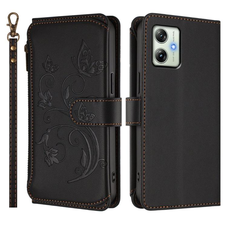 For Motorola Moto G54 5G / G64 India Butterfly Love Flower Multi-card Zipper Wallet Leather Phone Case
